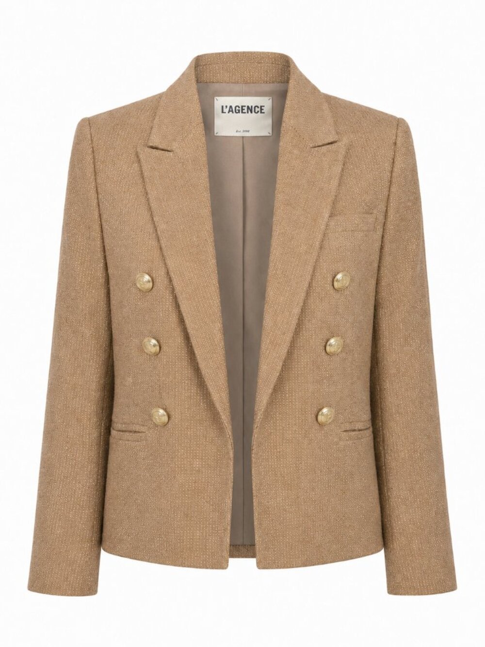 NWT L'AGENCE BROOKE CROPPED BLAZER IN METALLIC GOLD & LATTE BROWN - Picture 2 of 6